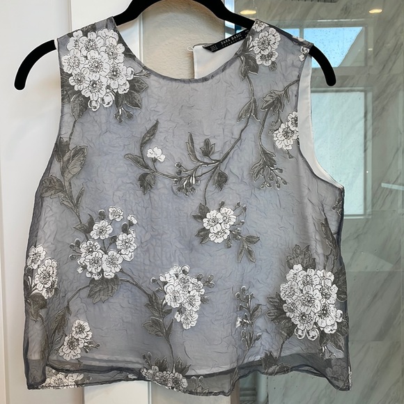 TULE FLOWER GREY TOP - Picture 1 of 2